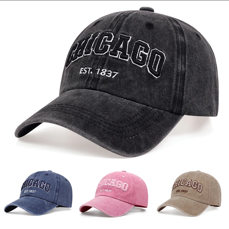 CHICAGO1837 Embroidered Water Washed Baseball Hat Trendy Street Hip Hop Hat Outdoor Sunshade Hat Sports and Leisure Hat Unisex