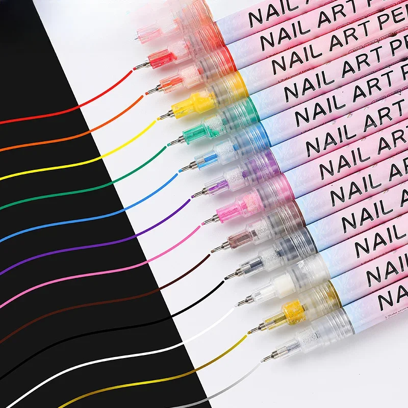 

12 Color Nail Art Drawing Pen Graffiti Nail Acrylic Pen Waterproof Painting Liner DIY 3D Abstract Line Nail Art Beauty Tool