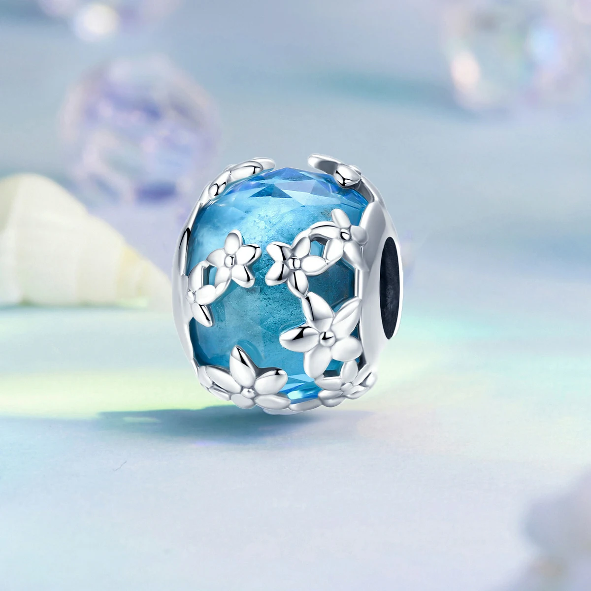 Wostu 925 prata esterlina colorido oceano estrela do mar redondo coração charme borboleta murano grânulo de vidro caber pulseira original presente diy