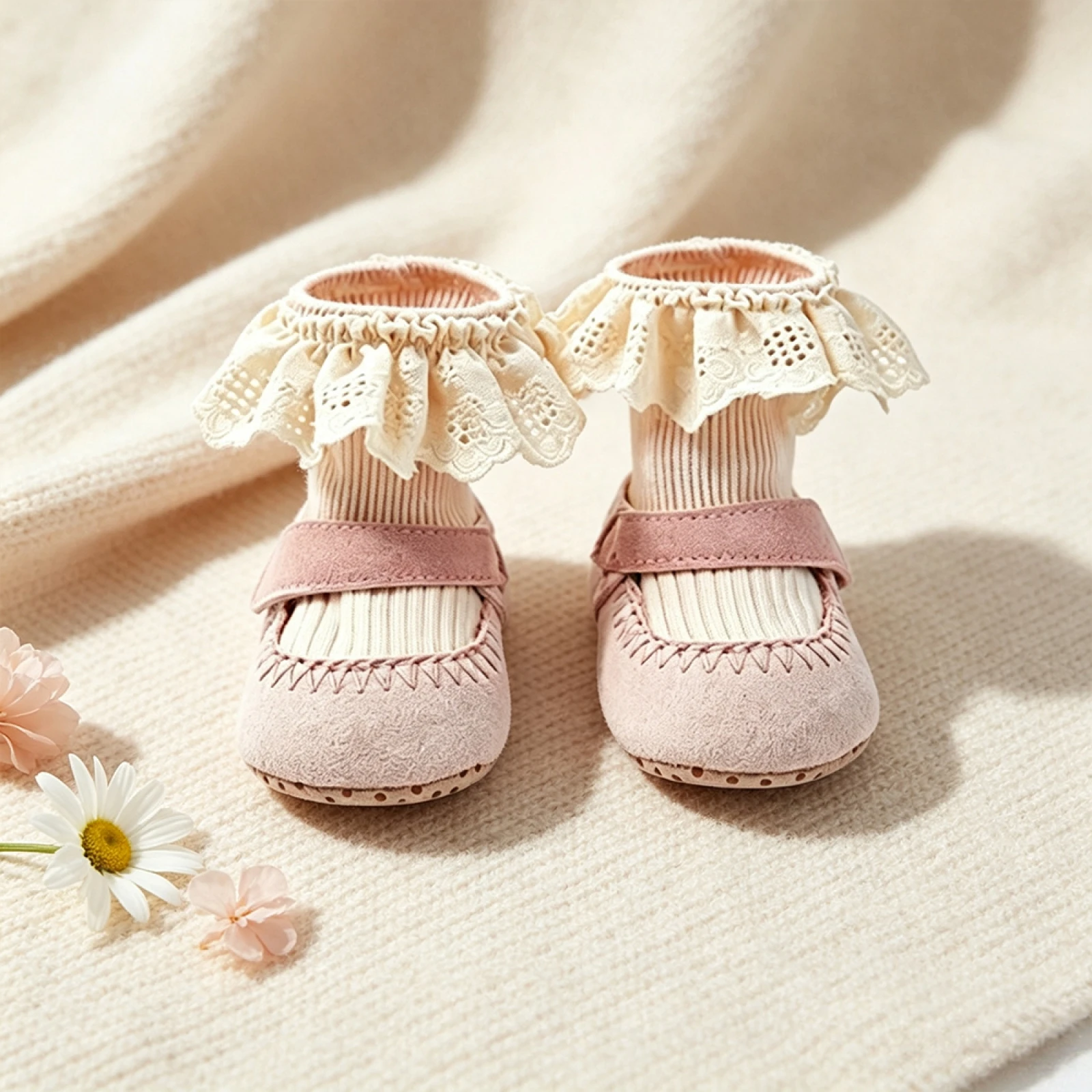 Infant Baby Sock Booties Ruffle Lace Soft Sole Non Slip Walking Socks Shoes