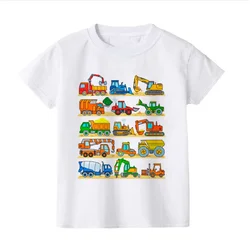 Summer Construction Machines Print Baby Boys Clothes Tractor Kids Tshirt Natural Work Zone Children Tshirt