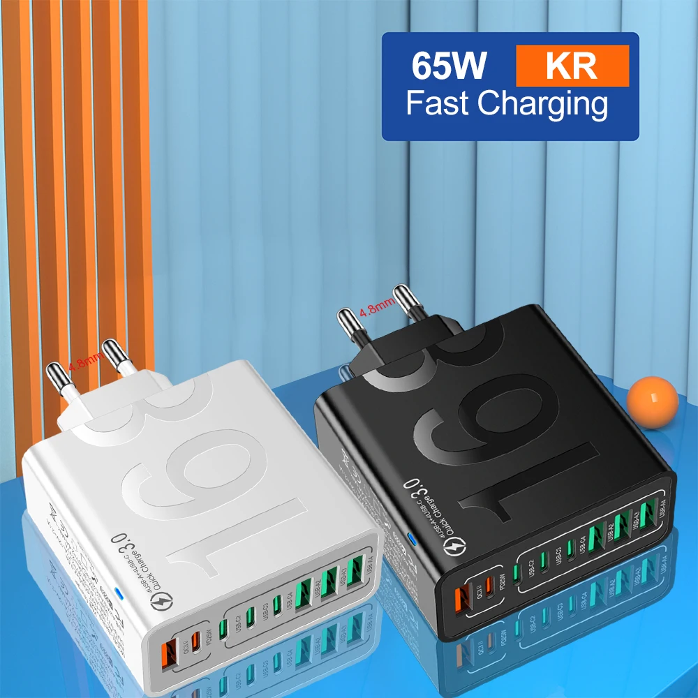 

Total 65W USB Type C Charger Multi Ports PD Fast Charging Phone Charger Adapter For iPhone Samsung Xiaomi Huawei Quick Charger