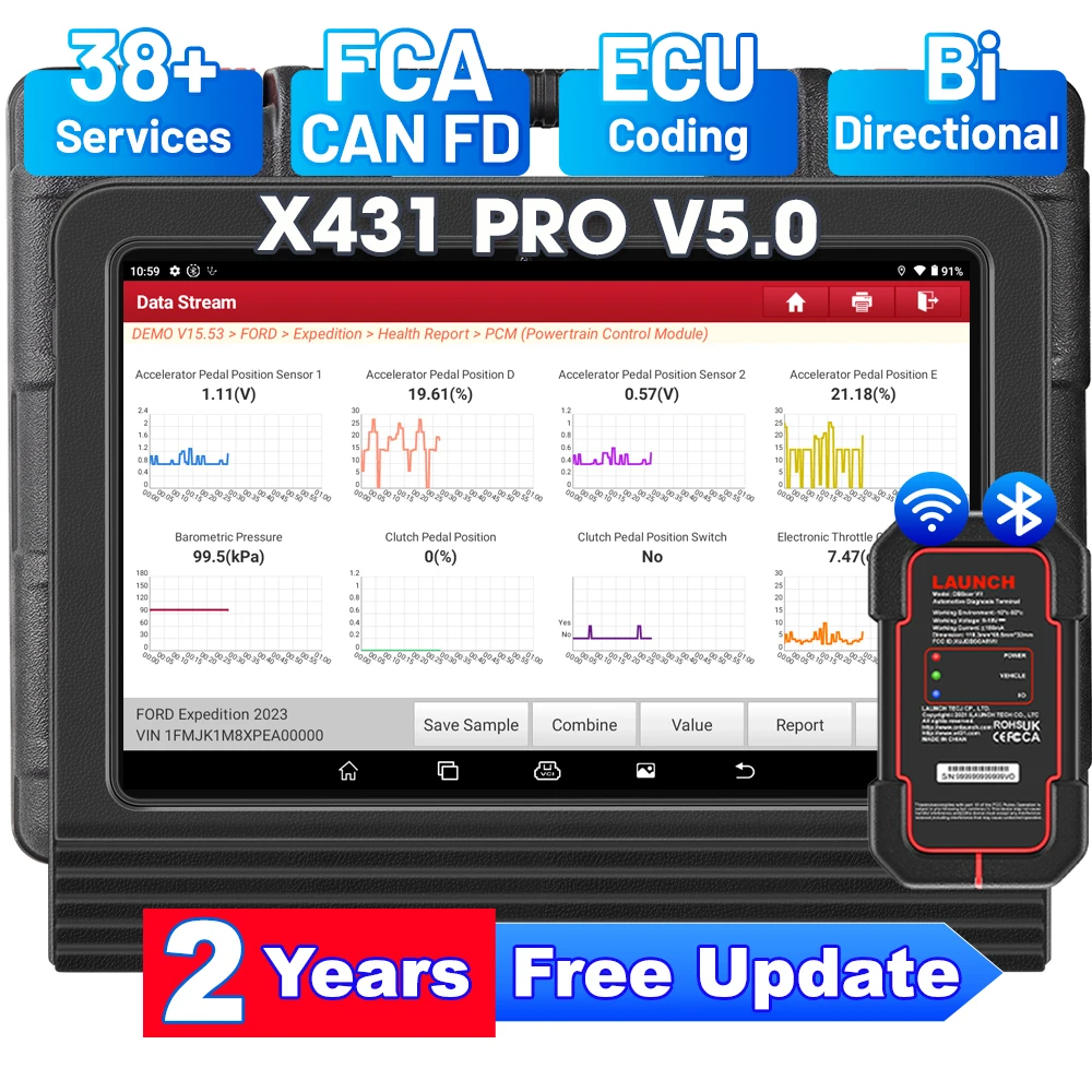 Analyseur OBD2 LAUNCH X431 PRO V5.0 bidirectionnel, outil de diagnostic automobile prenant en charge CANFD&DOIP, codage ECU, FCA AutoAuth