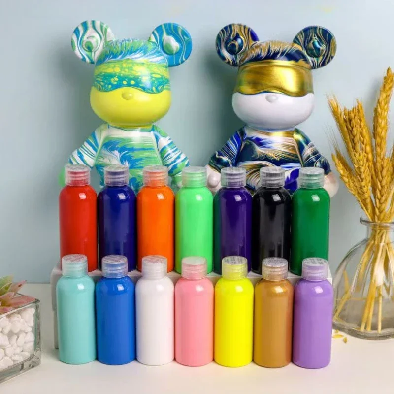 100ML High Gloss Fluid Bear Acrylic Paint Quick Drying Acrylic Pouring 27 Colors DIY Hand Painting Children's Plaster Model