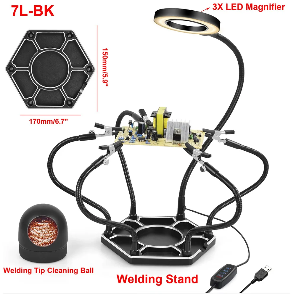 Helping Hands Soldering Station, Five-Claw Soldering Station Third Hand Soldering Tool with Soldering Iron Stand, 3X Magnifying