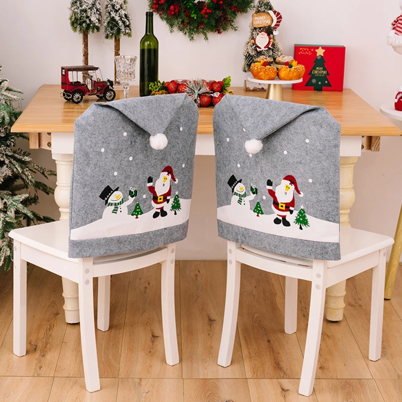 1/2/4pcs Christmas Chair Covers Xmas Dining Chair Seat Covers With Printing Snowman Santa For Home Kitchen Holiday Party Decor