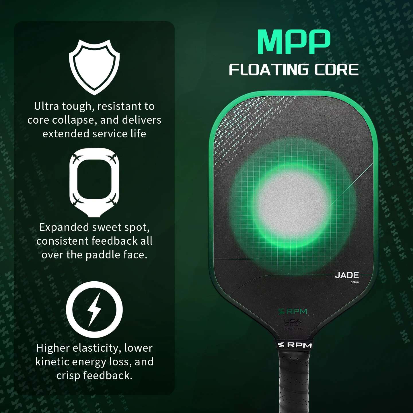 RPM Jade 16mm Elongated Carbon Fiber Pickleball Paddle 1:1 Replica USAPA Approved 14mm/16mm Options Custom Logo Available