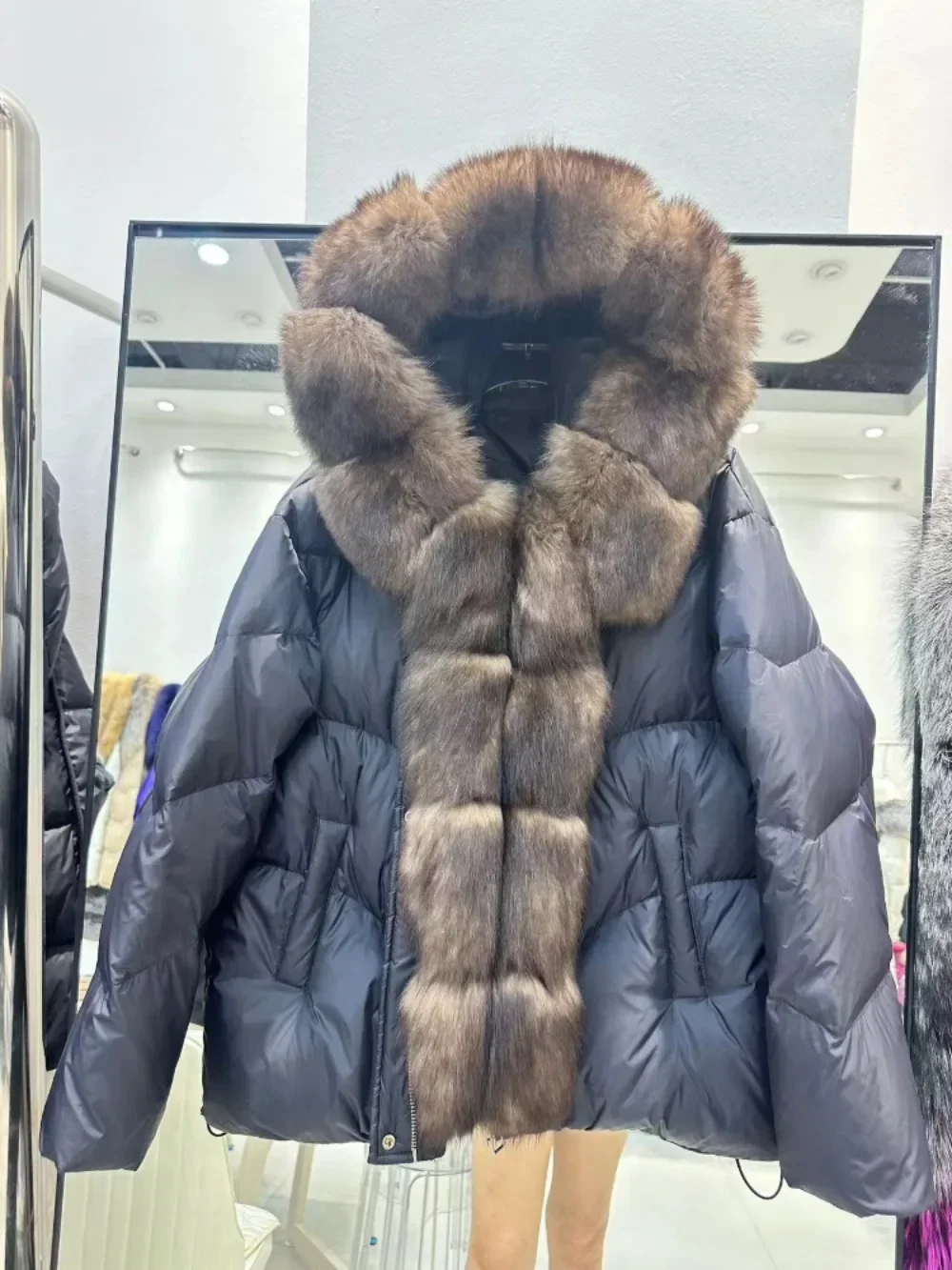 Real Fox Fur Coat White Duck Down Jacket 2024 Winter Fashion Casual Women Hooded Warm Down Coat Female Office Lady Real Fur Coat