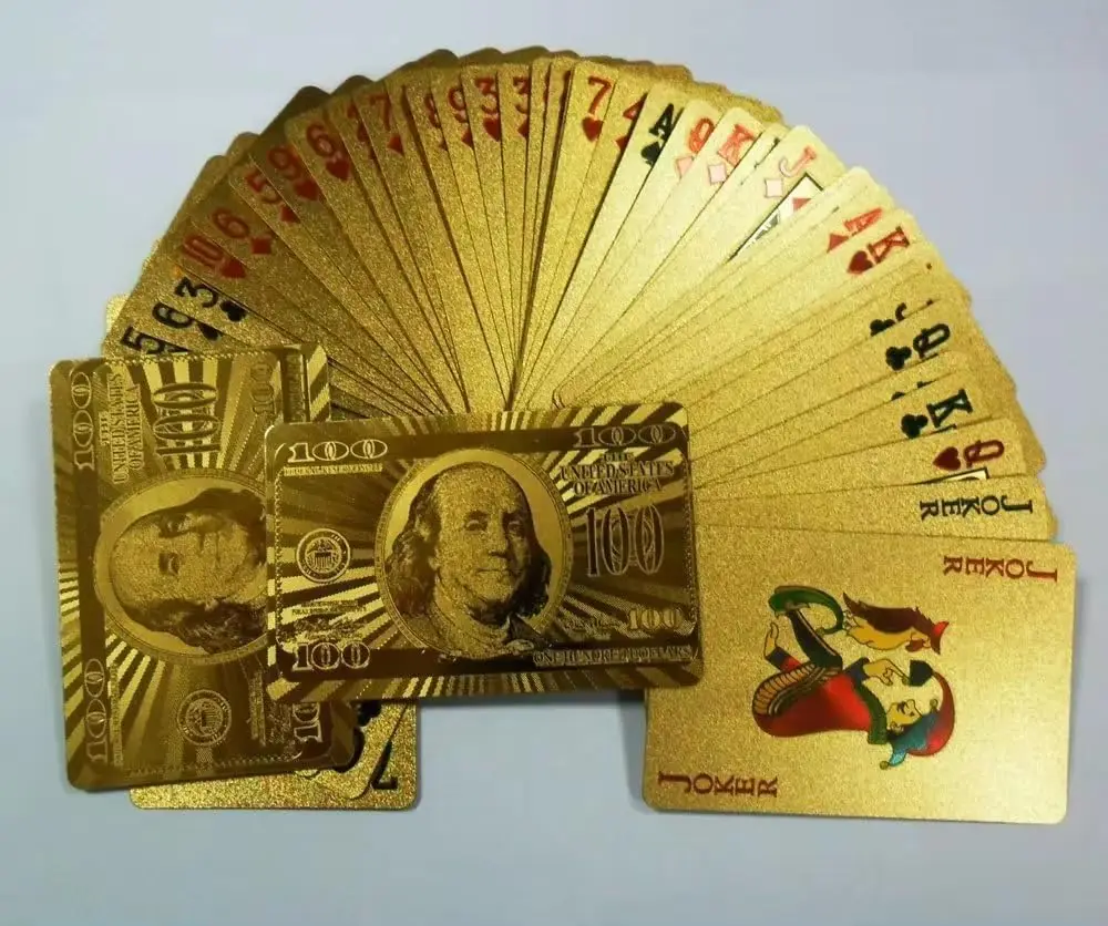سطح السفينة من أوراق لعب البوكر في 999.9 دولارًا من رقائق الذهب مع شهادة وبطاقات بحجم الماهوجني للأصدقاء الذين يلعبون الذهب 54