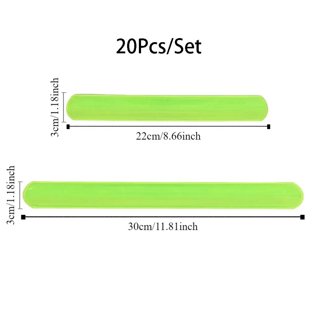 20 pçs aviso reflexivo pulseira de segurança verde 22/30cm reflexivo snap ring engraçado visibilidade reflexivo tapa pulseira andando