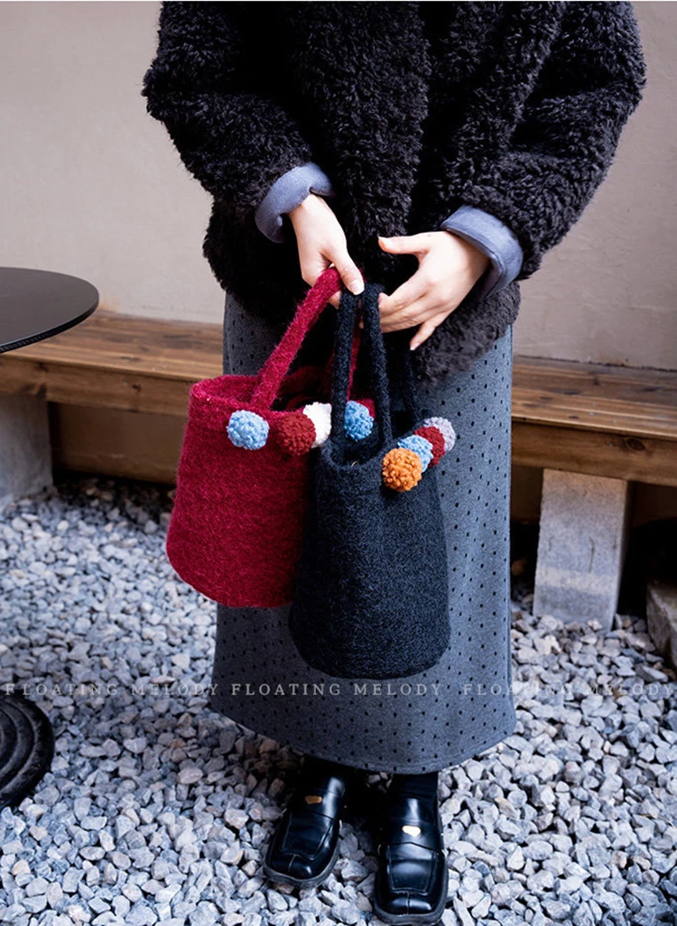 

French Style Women's Handbag Cute Red Fur Ball Player Bag Plush Texture Fashionable Versatile Square Bag 2026 Spring Autumn New