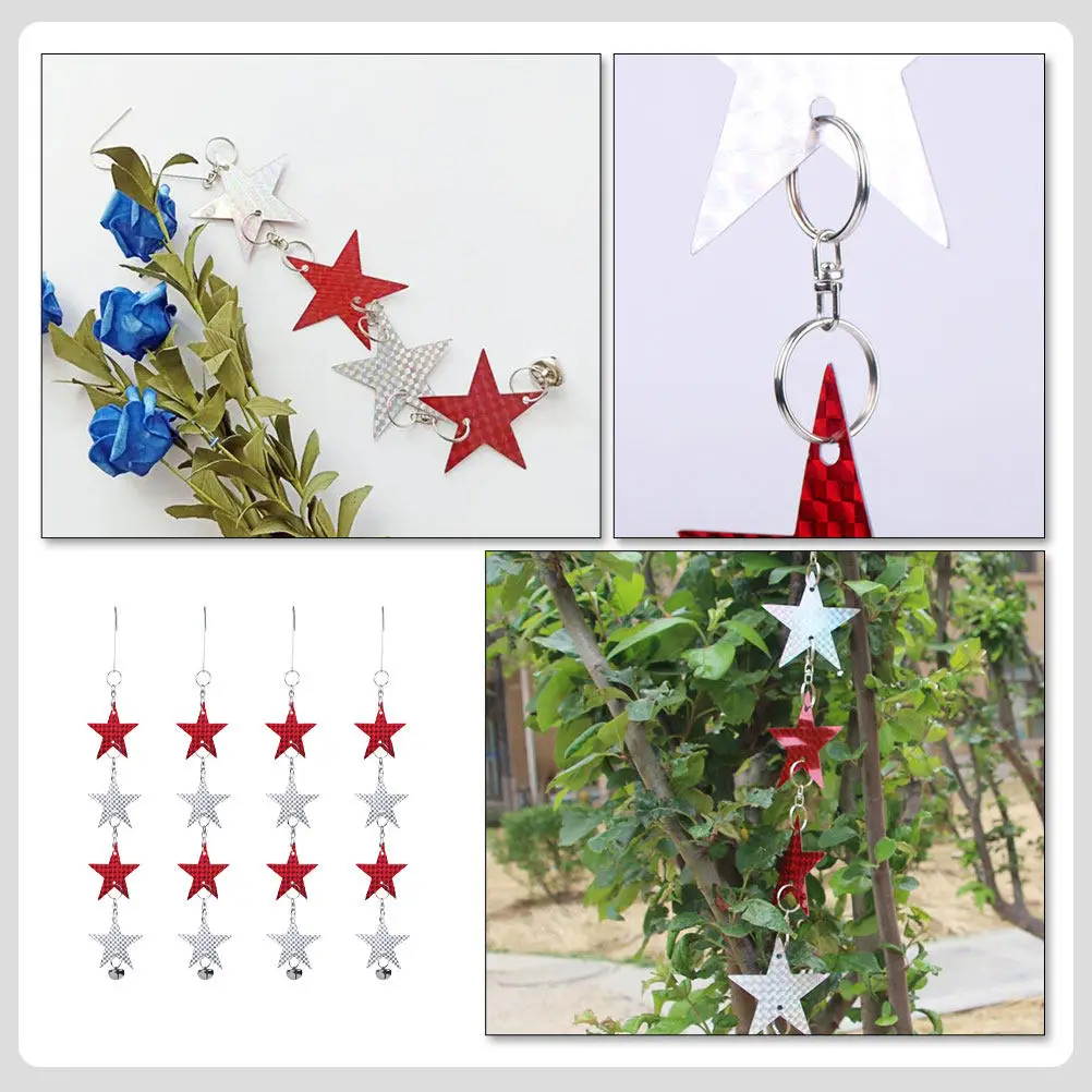 4Pcs Bird Repellent Reflective Star Pendants Five-Pointed Garden Supplies Outdoor Bird Decor Drives Away Birds All Year Round