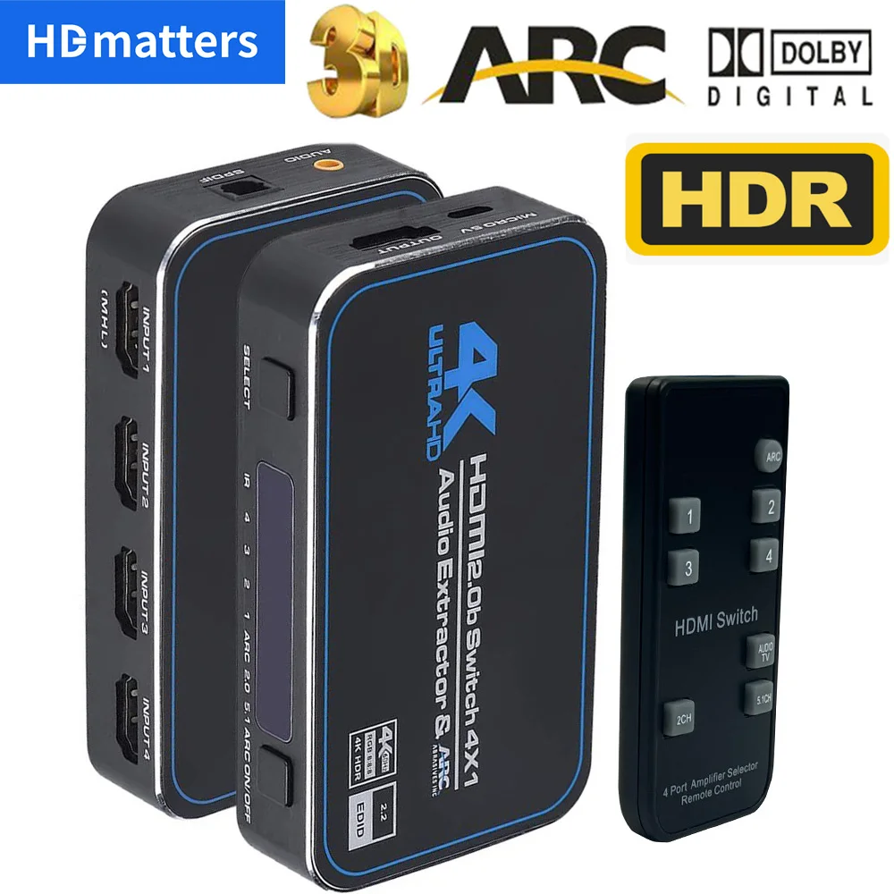 Przełącznik HDMI 4K z dźwiękiem 4K 60 Hz Przełącznik HDMI 2.0 5 wejść 1 wyjście HDMI 4 wejścia 1 wyjście HDMI HDR Przełącznik audio dla PS5 PS4 Xbox