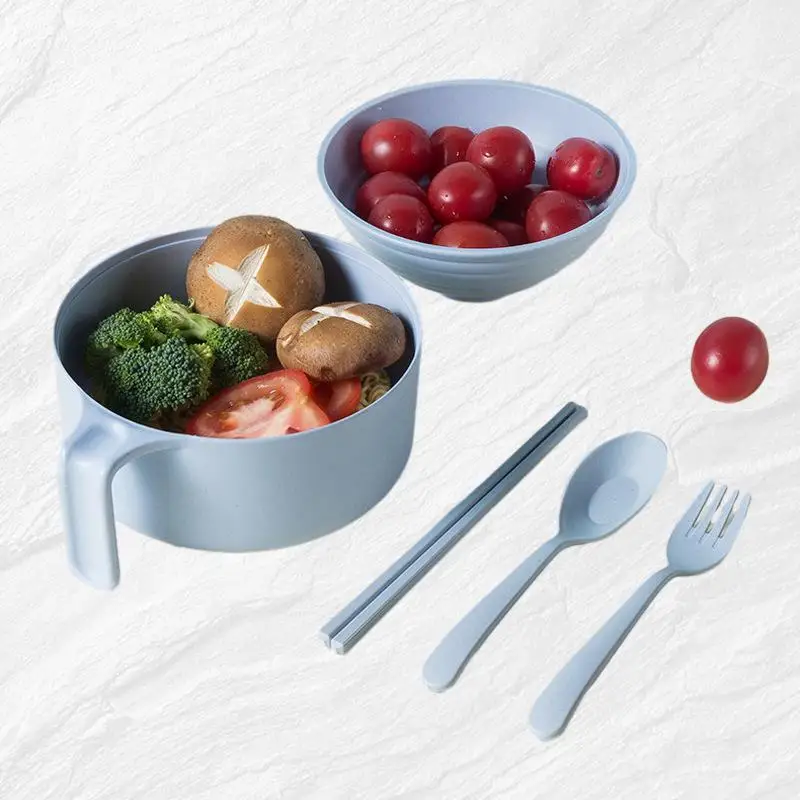 

Household Wheat Straw Tableware Set: Children's Rice Soup Bowl and Spoon Set, Anti-Fall Plastic Bowl, Instant Noodle Bowl