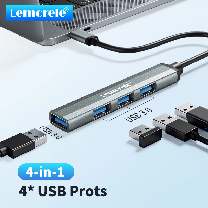 Lemorele USB Hub Type C Hub USB3.0 OTG 4 Port USB C/A HUB Multi Splitter Adapter Laptop Accessories For Lenovo Macbook Pro