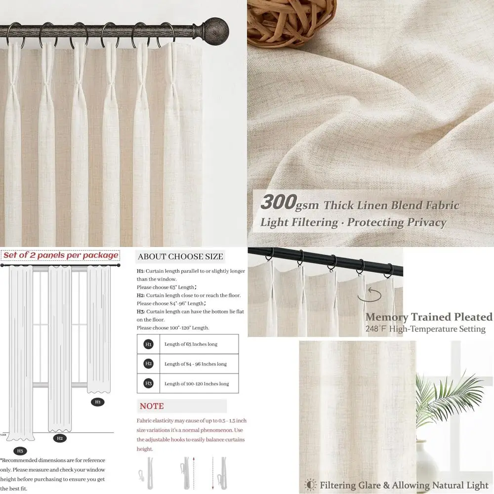 

Прозрачные плиссированные шторы из натурального льна, 40x48 дюймов, светофильтрация, стиль бохо, кремовые для небольших кухонных окон