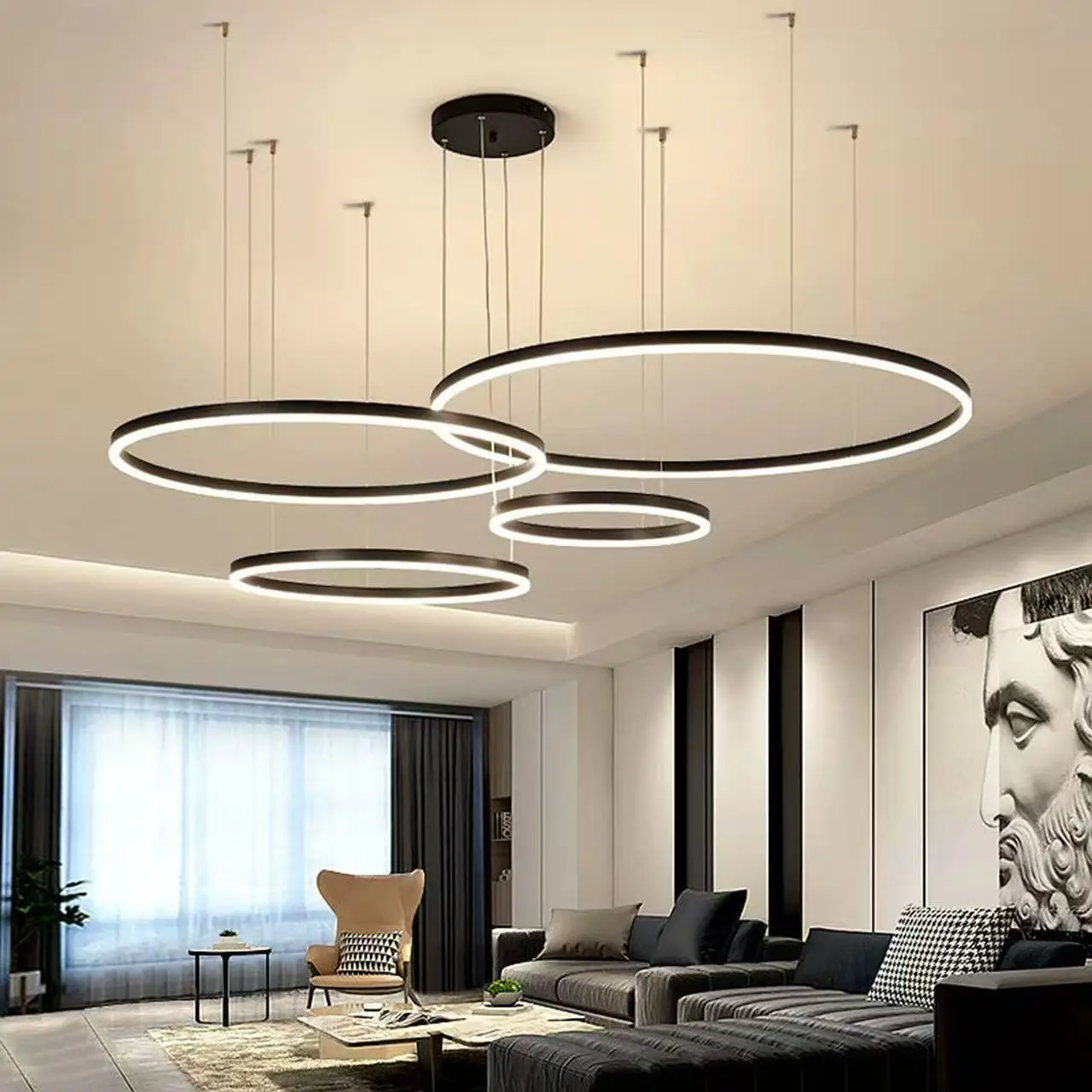 

LED Minimalist lamp Nordic living room chandelier modern simple style atmospheric designer circle round hall main LED lamp
