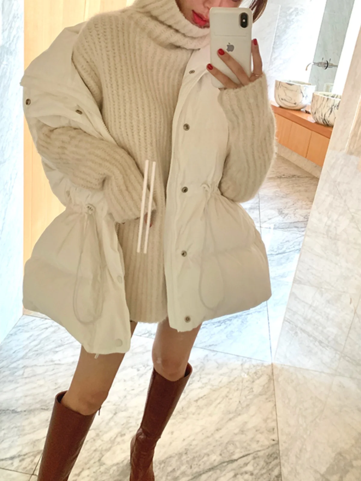 

Women's down Cotton Jaet Vest Thiened Long Bread Sle Coat Dstring Waist Korean Sle Commute Cotton Clothes
