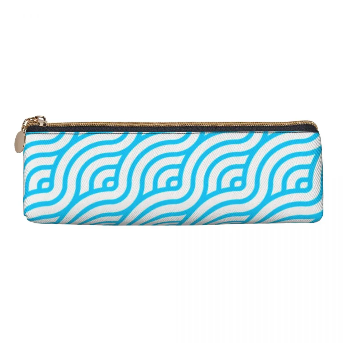 Seigaiha Blue Pencil Case Japanese Wave Circle PU Leather Pen Box Boy Girl Fashion Large School Pencil Cases Stationery