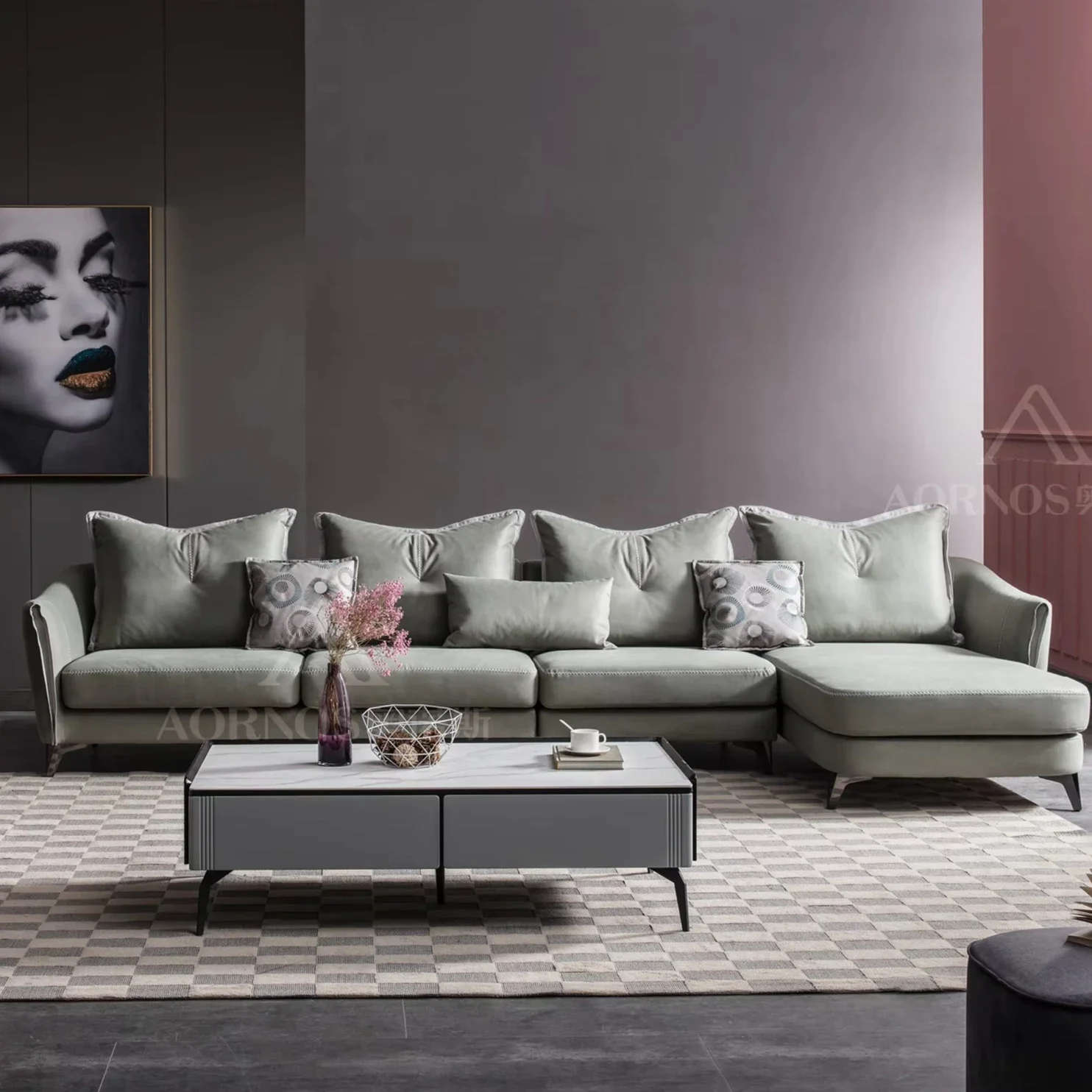 

A European Minimalist Artistic Style Long Couch Set for Living Room or Apartment Furniture Hotel Use Welcome