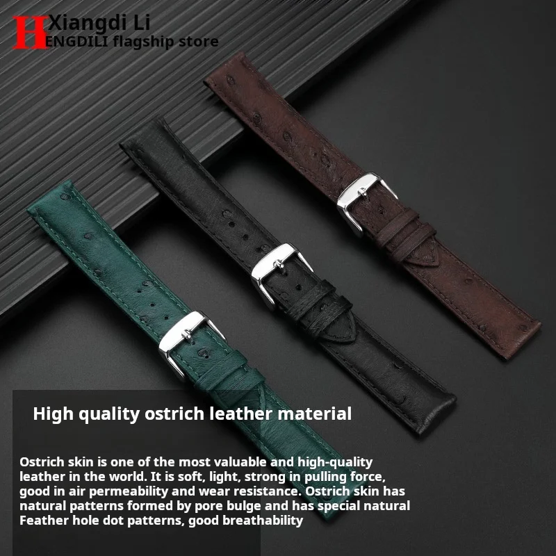 For Rolex Hamilton Citizen soft handmade ostrich leather watchband 19mm 20mm 21mm 22mm watch straps Men metal buckle accessories