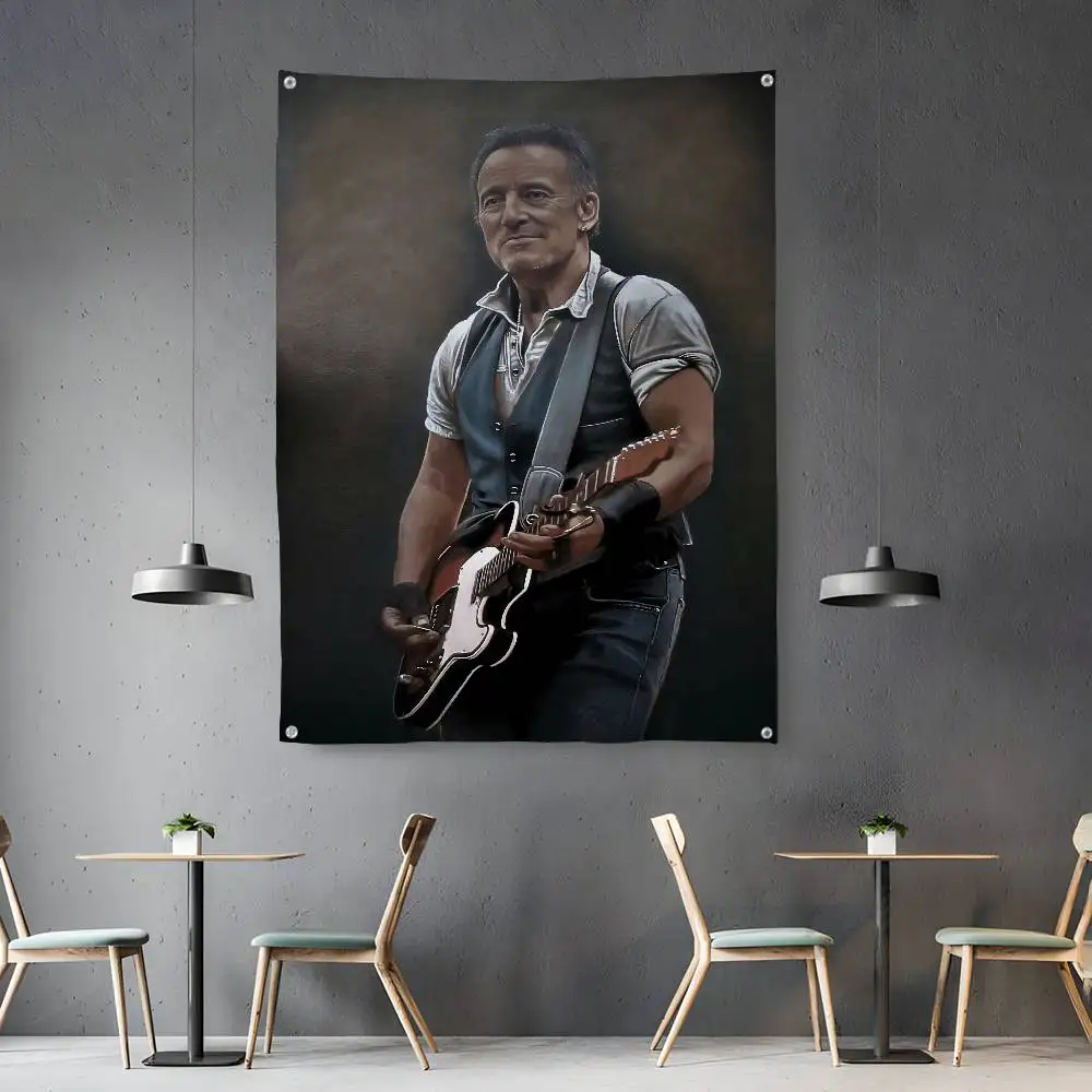 B-Bruce Springsteen Guitar Flag Room Bedroom Home&Outdoor Wall Hanging Concert Printed Background Decoration Art Banner