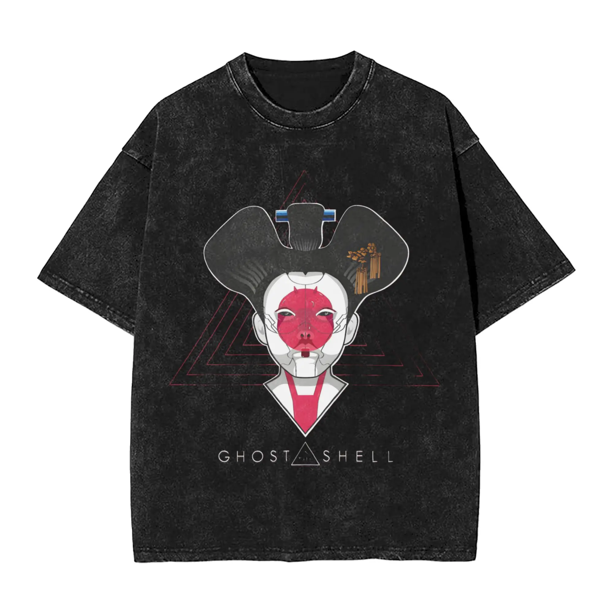 GHOST IN THE SHELL the Geisha T Shirts Hip Hop Washed 100% Cotton Harajuku T-Shirt  Vintage Men Women Tops Streetwear Tops Tees