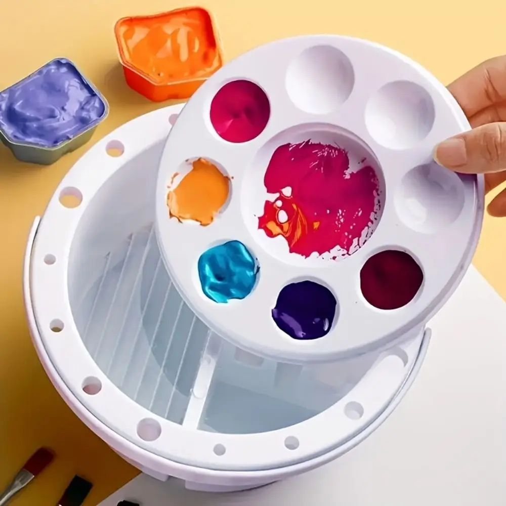 Multifunctional Brush Washer Bucket Handheld with Palette Lid Paint Brush Washer Easy To Clean Plastic Brushes Tray Basin