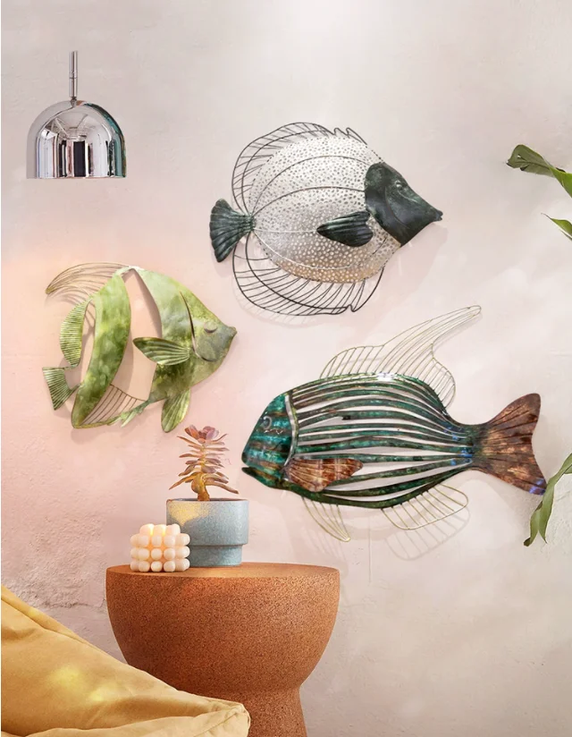 Mediterranean Iron Fish Wall Pendant Living Room Children's Room Bedroom Wall Hanging Decoration Bar Club Cafe Wall Mural Crafts