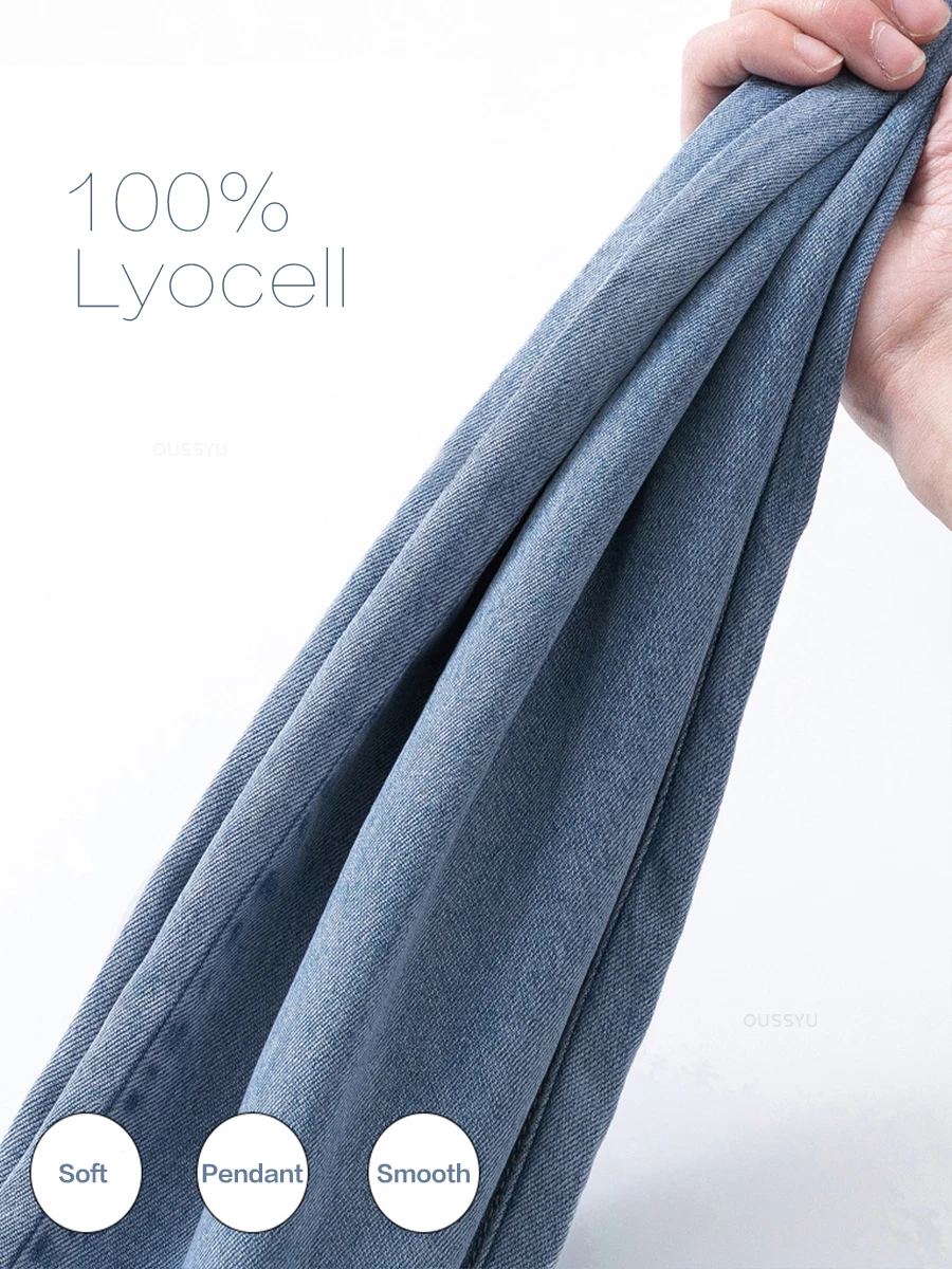 Letnie wysokiej jakości przytulne miękkie 100% Lyocell Jeans męskie spodnie dżinsowe z elastyczną talią Korea luźne, proste, niebieskie spodnie na
