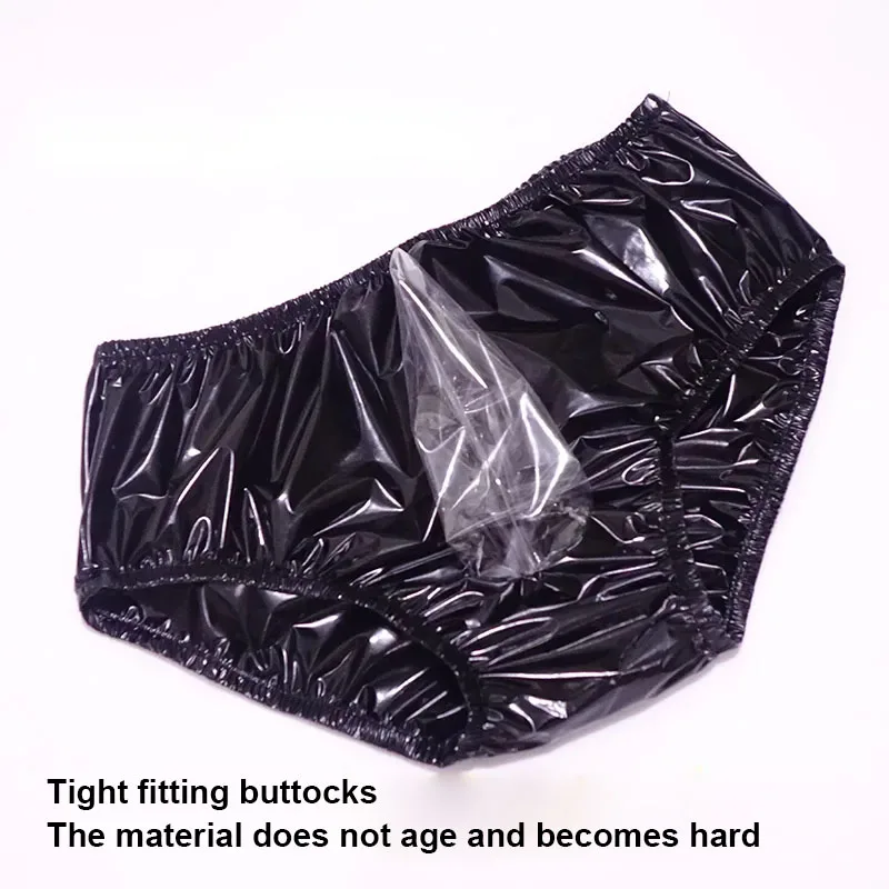 남자 섹시한 EPU 초박형 부드러운 플라스틱 투명 JJ 외장 안전 팬티 블랙 광택 방수 ABDL 성인 아기 팬티