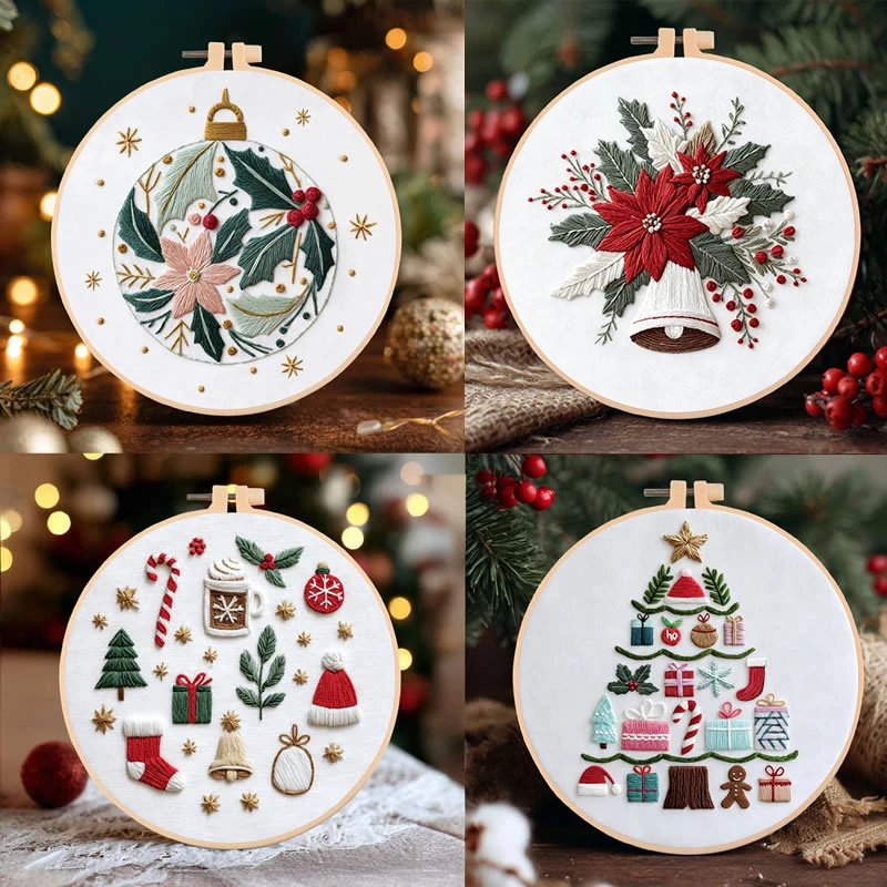 DIY Embroidery Christmas Tree Flower Wreath Winter Snow Cloth Hoop Threads Needles And English Instructions Kit Handmade Gift view 2