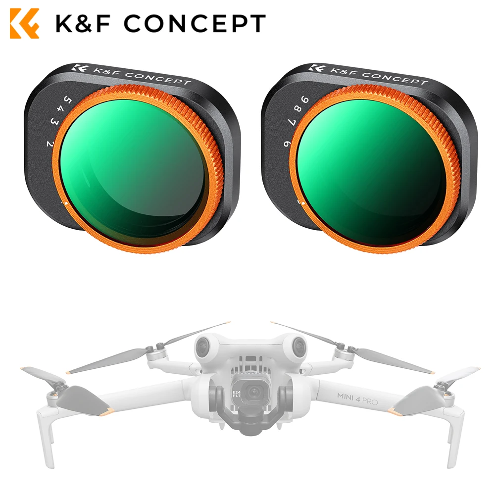 

K&F Concept Drone Filter Variable ND Lens Filter Kits For DJI Mini 4 Pro 2 Pack ND2-32+ND32-512 with 28 Layers of Nano-coating