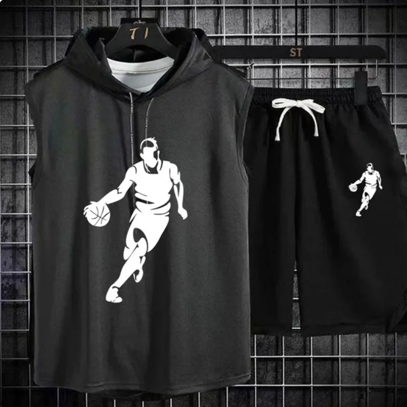2024 Summer Men's Two Piece Set CasualT-Shirt and Shorts Set Mens Sports Suit Fashion Short Sleeve Tracksuit Hooded T-shirt