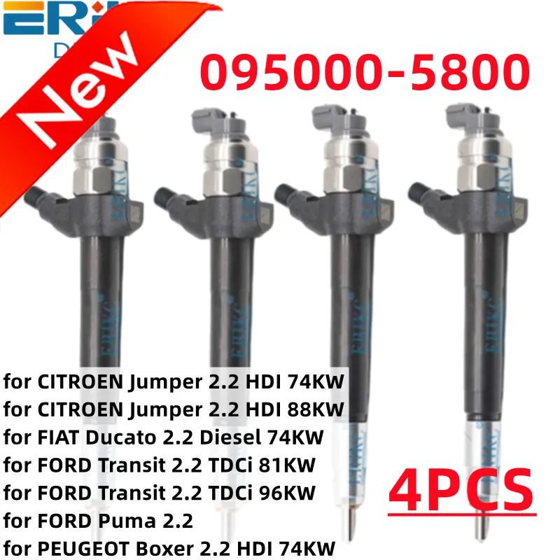 4PCS  5800 0950005800 Genuine Diessel Fuel Injector 095000-5800 for FORD Transit 2.2 TDCi 96KW PEUGEOT Boxer 2.2 HDI 74KW