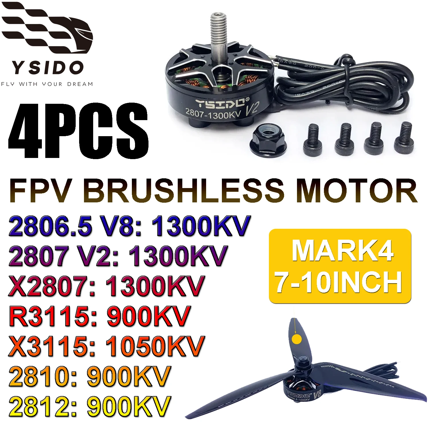 4PCS YSIDO X2807 2806.5 V8 X3115 R3115 2810 2812 Brushless Motor for Mark4 7-10inch RC FPV Long Range Freestyle Drones DIY Parts