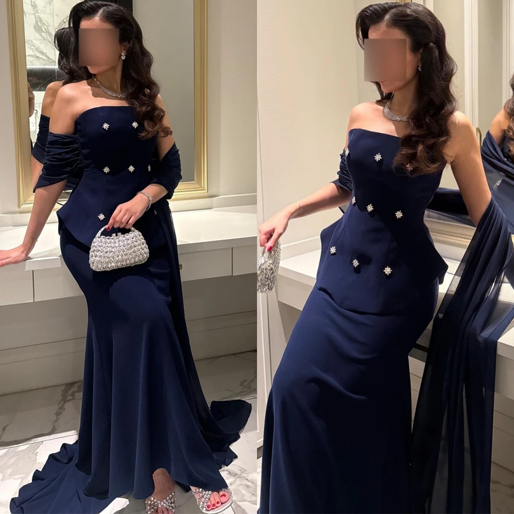 Customized Graceful Jersey Evening Dress Delicate Strapless Crystal Celebrity Gowns Temperament Mermaid Special Occasion Gowns