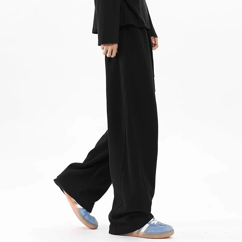 New Men's Sweatpants Casual Fleece Pant American Style Autumn Winter Drawstring Solid Color Straight Trouser Outdoor Sports Pant