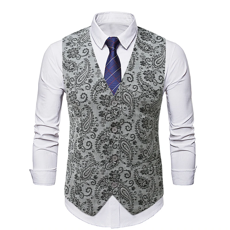 

Men's Floral Suit Vest V-Ne Single Button Slim Fit Briti Sle Faionable Jaet Summer Busin Casual Cotton Polyester