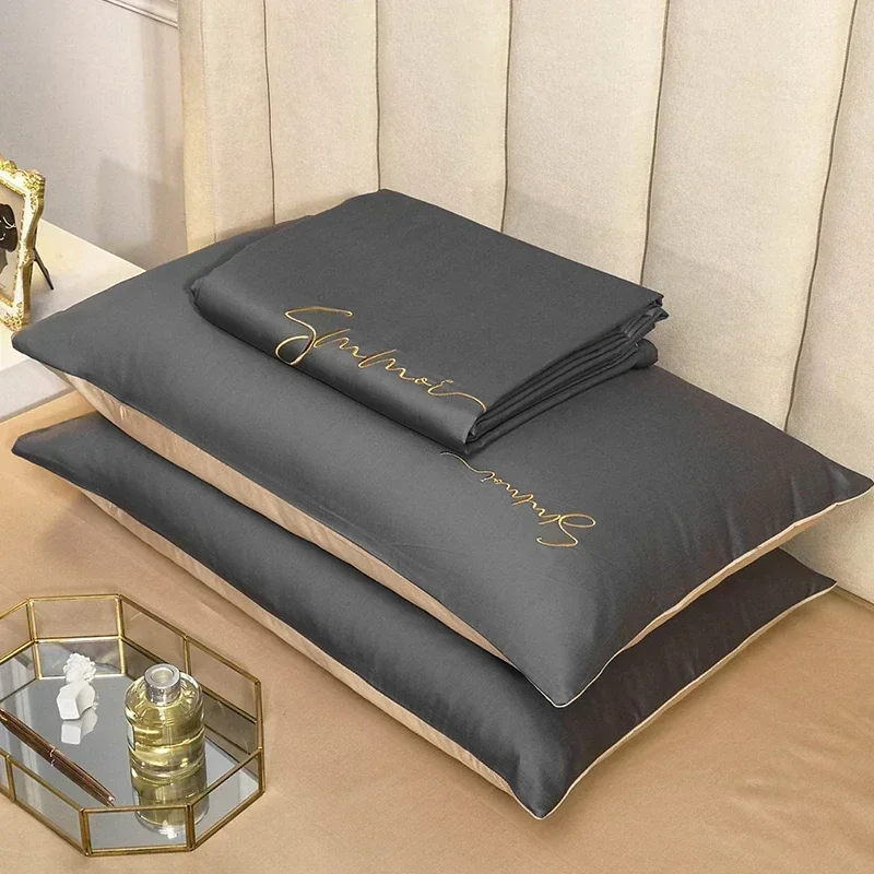 Bedding Set Egyptian cotton Embroidery AB version Bed set Duvet Cover Elastic Band Sheet Flat Bedsheet long-staple cotton