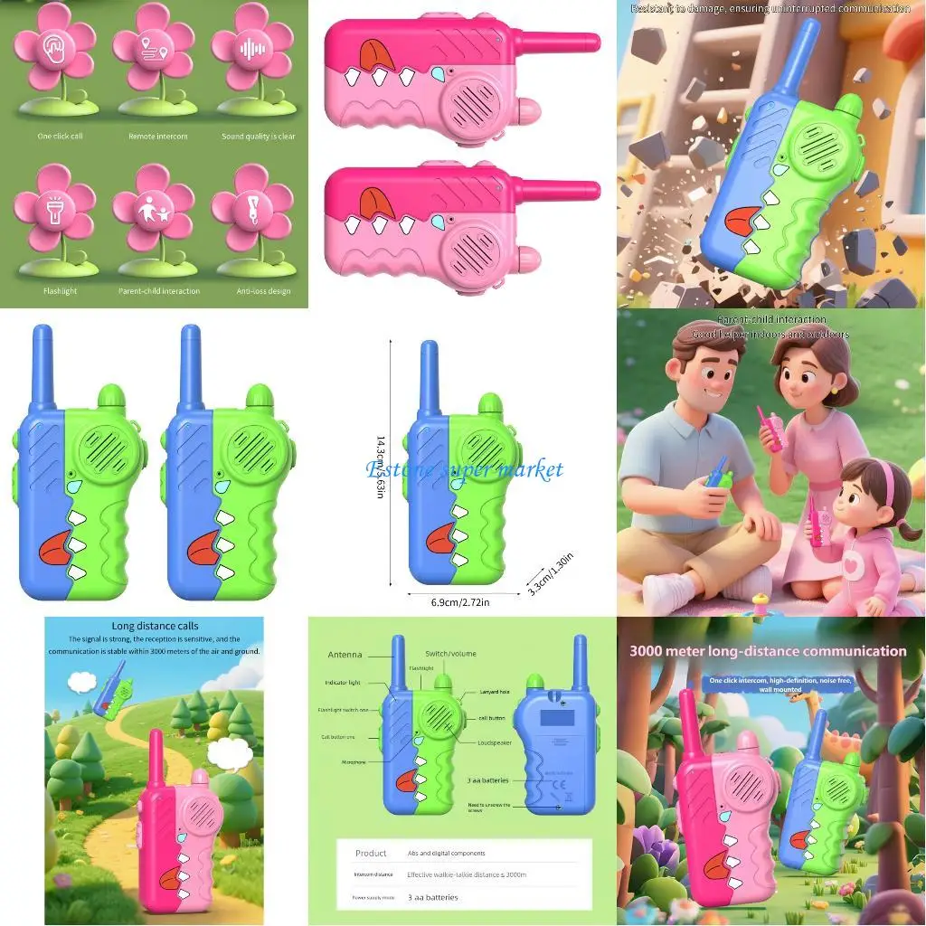 090B 쉬운 조작이 가능한 어린이 워키 토키 미취학 아동을위한 안전한 놀이 교육 장난감 재미있는 야외 모험 장비 학습