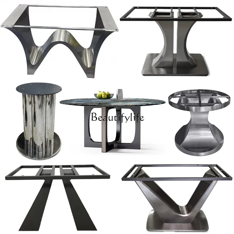 أقدام طاولة طعام من الفولاذ المقاوم للصدأ، أرجل رف مستديرة من الحجر الفاخر، أرجل قاعدة بإطار رخامي #2