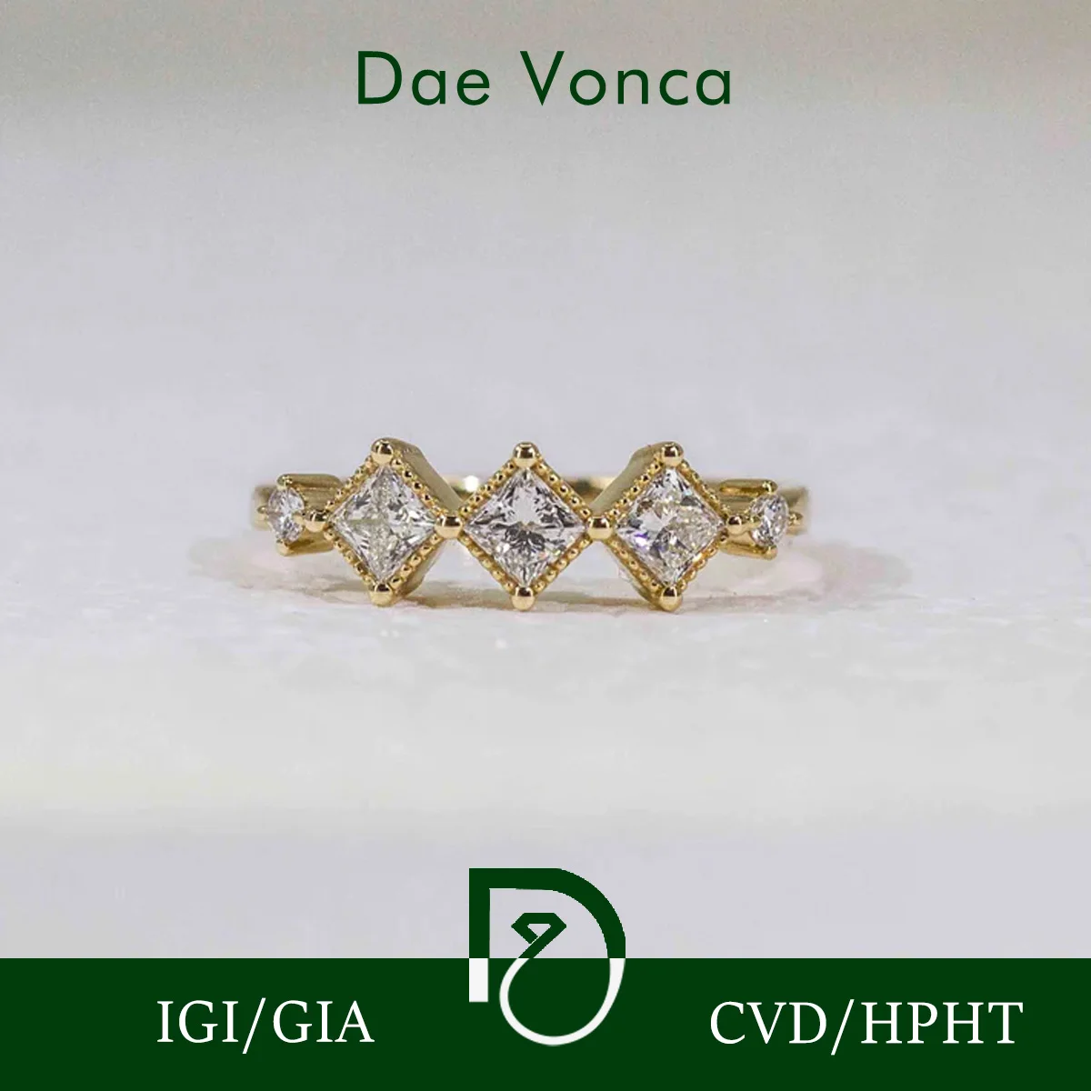 

Vintage Princess Cut Lab Grown With Zero Emissions Diamond Ring 9K/14K/18K Yellow Gold Delicate Engagement Ring