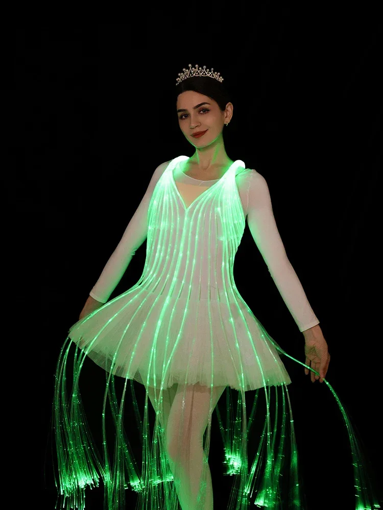 Colorful Fiber Optic Ballet Costume Skirt Luminous Dress Color Change Remote Control DIY GOGO Show Costume Performance Dress Bar