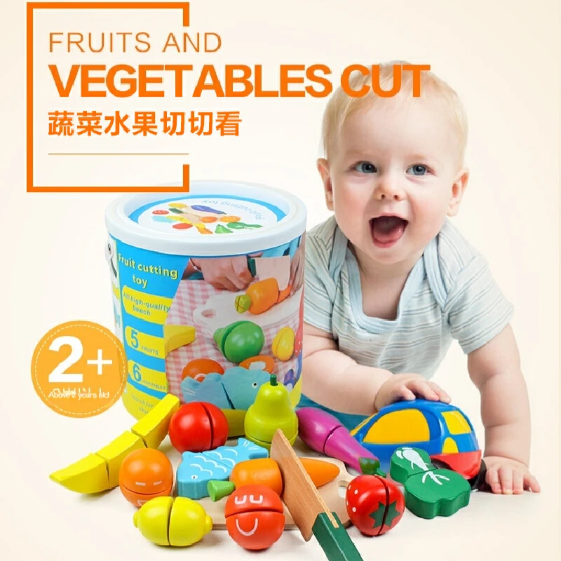 

Children'S Puzzle Toys 1-3 Year Old Video Game Playing House In Barrels Wooden Cutlery Toys Simulated Fruits And Vegetables