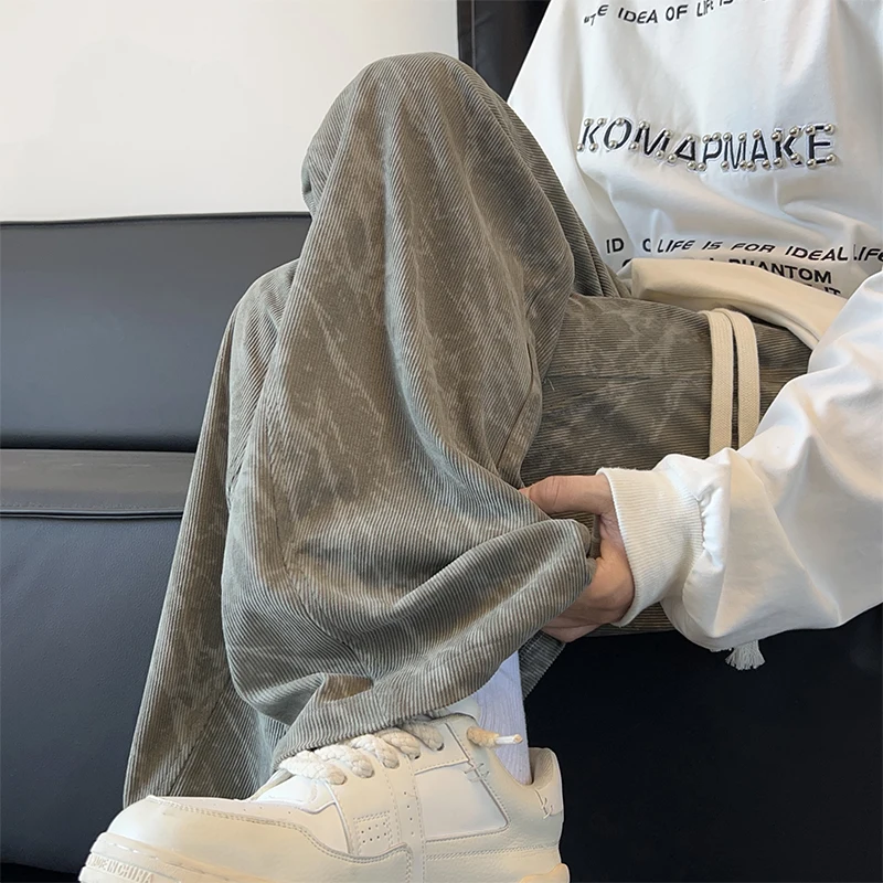 

Мужские повседневные брюки из вельвета с эффектом тай-дай, весна-осень, свободные, широкие, длинные, спортивные, из плотного хлопка, прямого кроя, модные