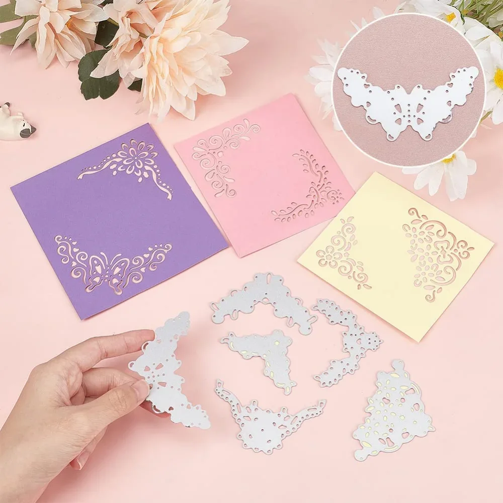 6 sztuk metalowe koronkowy narożnik wykrojniki Butterfly Die Cuts formy do DIY Scrapbooking dekoracja albumu zaproszenie ślubne co