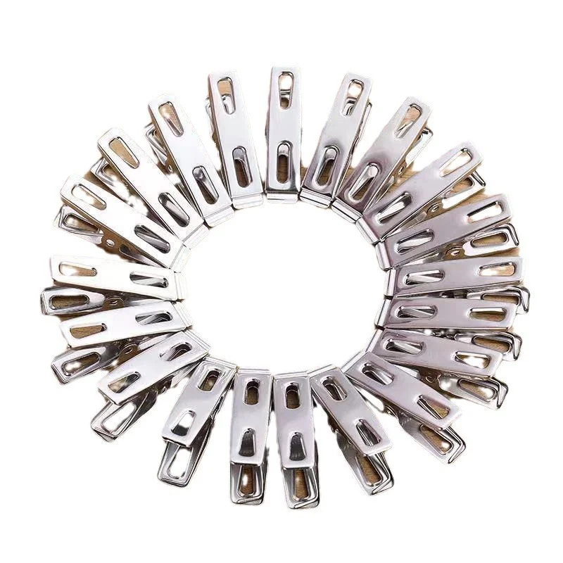 20pcs Stainless Steel Flat Mouth Clothespins, Binder Clips, Drying Hanger, Metal Clip Set, Metal Clothes Clips For Clothes Sock image 2