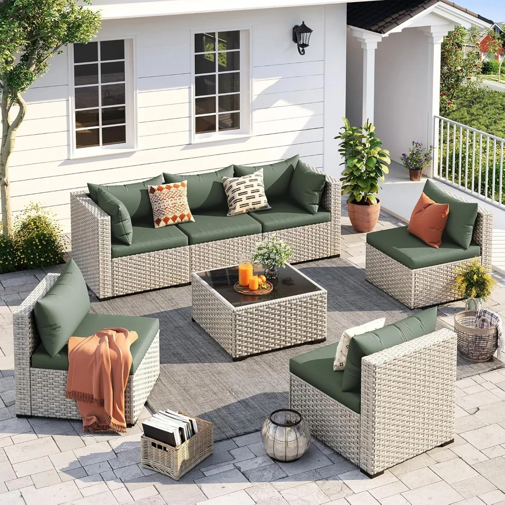 

7-Piece Sectional Outdoor Patio Furniture Set with PE Wicker Sofa and Tea Table, Ideal for Conversations in Garden or Patio Spac