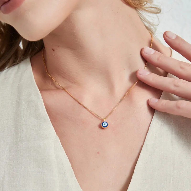 الفولاذ المقاوم للصدأ مطلية بالذهب الأبيض الأزرق التركية عيون الشر الصغيرة الرجعية بسيطة انخفاض الأقراط قلادة مجموعة أقراط دائرية